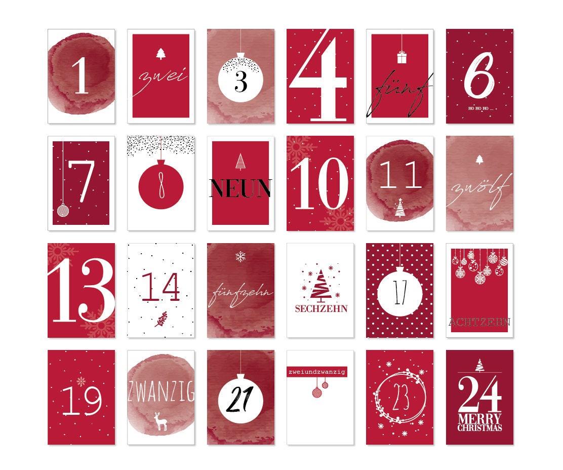 Adventskalender Karten Rot