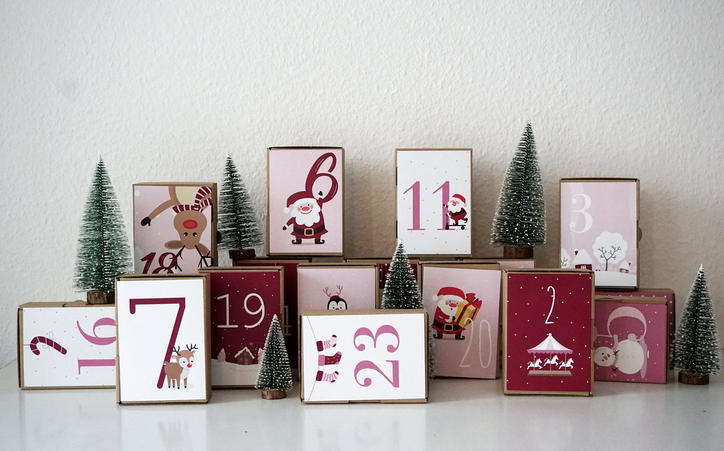 Adventskalender Karten Kinder rosa