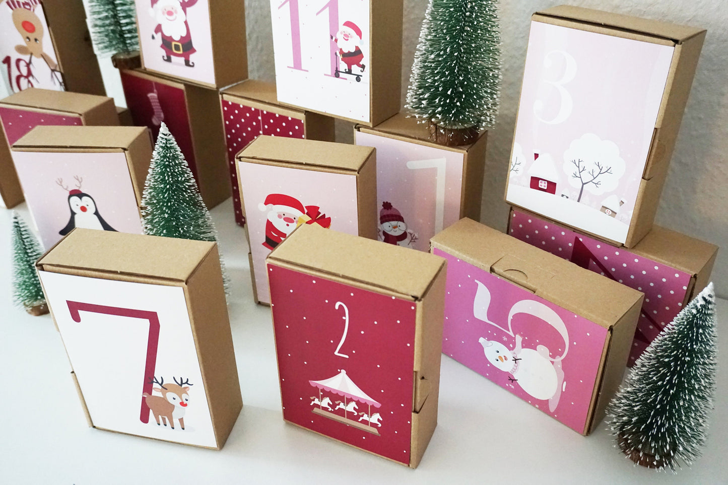 Adventskalender Karten Kinder rosa