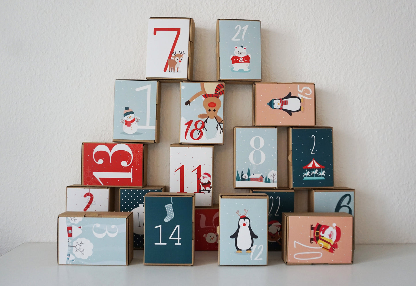 Adventskalender Karten Kinder grün-rot