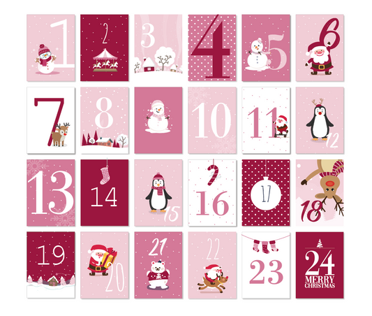 Adventskalender Karten Kinder pink