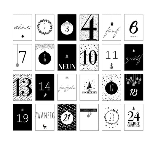 Adventskalender Karten black & white