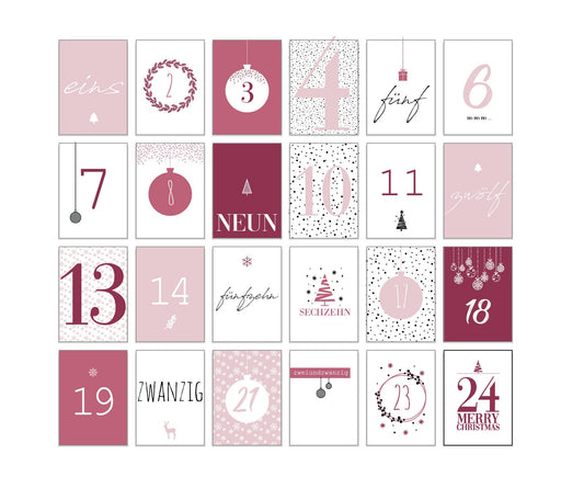 Adventskalender Karten rosa