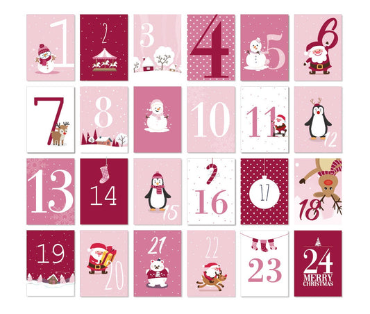 Adventskalender Karten Kinder rosa
