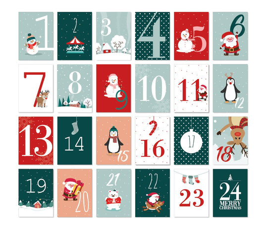Adventskalender Karten Kinder grün-rot