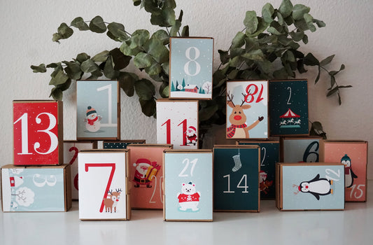 Adventskalender Karten Kinder grün-rot