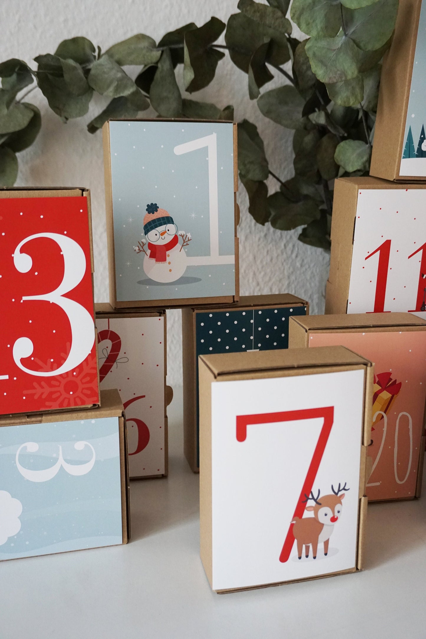 Adventskalender Karten Kinder grün-rot