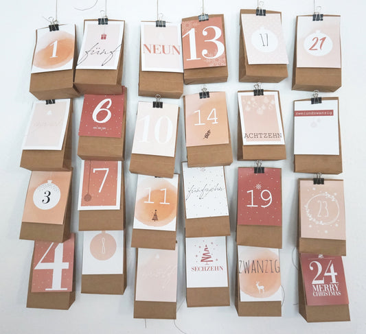 Adventskalender Karten Korallfarben