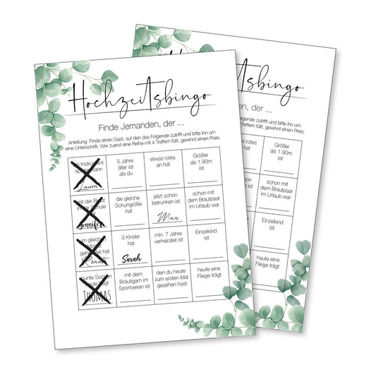 Hochzeitsbingo Karten A5 als PDF zum Ausdrucken