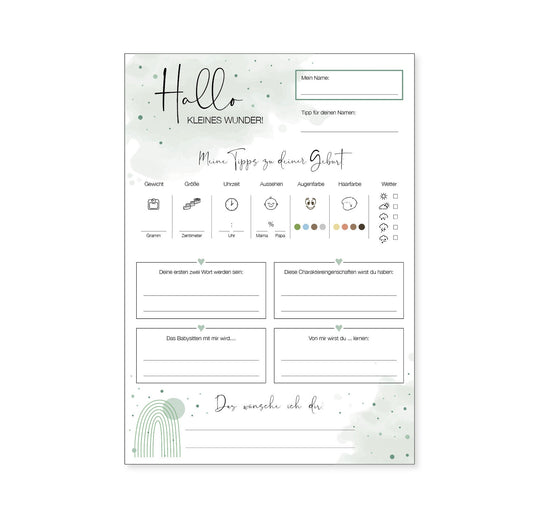 Wunschkarten Babyparty A4 "Hallo Wunder"