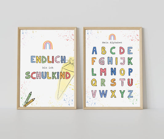 Plakat Einschulung und Alphabet - Einzeln oder im 2er-Set