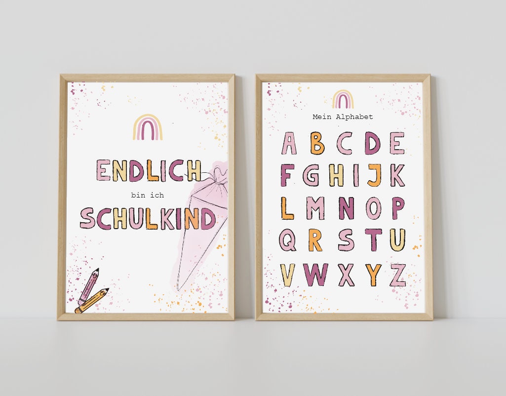 Plakat Einschulung und Alphabet - Einzeln oder im 2er-Set