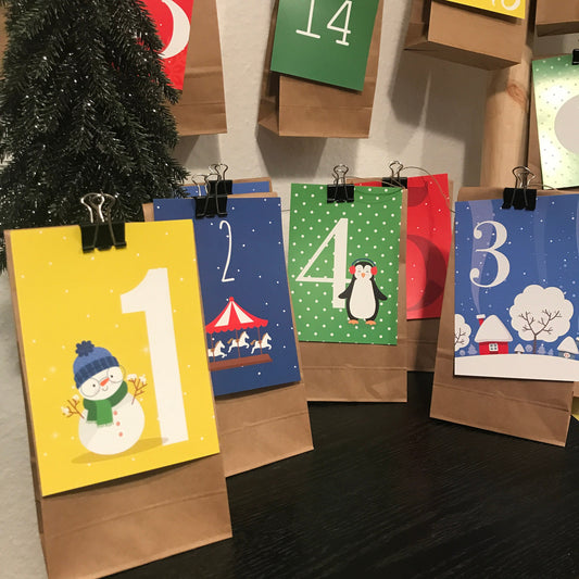 Adventskalender Karten Kinder bunt