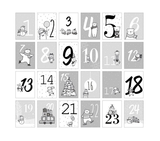 Adventskalender Karten Kinder schwarz-weiß