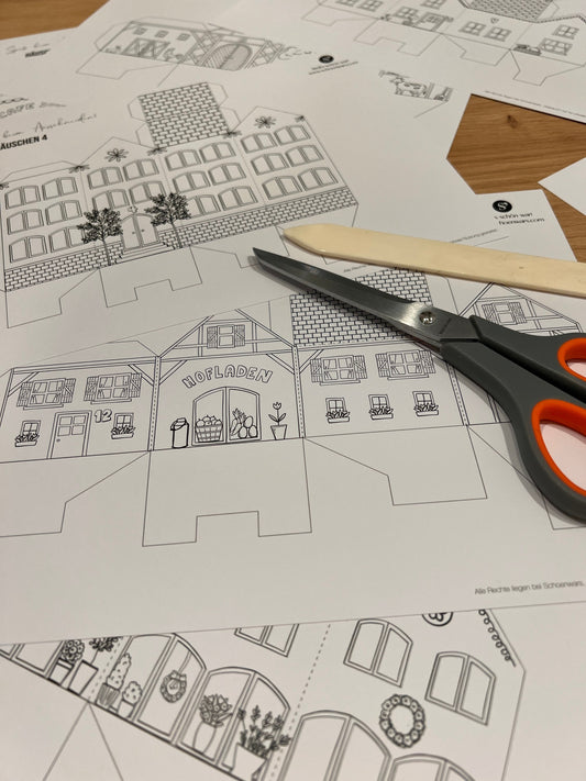 Adventskalender Häuschen Bastelset Dorf - zum Ausmalen